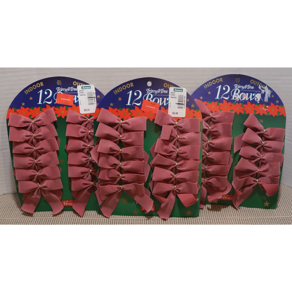 36 Christmas Decorative Bows 3 Packs Velvet Pink Wire Back 3.5 in Vintage